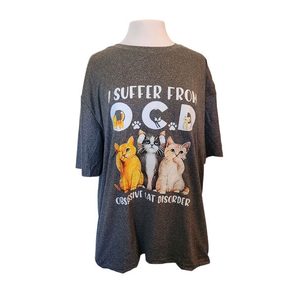 Heather Grey OCD "Obsessive Cat Disorder" T-Shirt 3X NWT - Picture 2 of 8